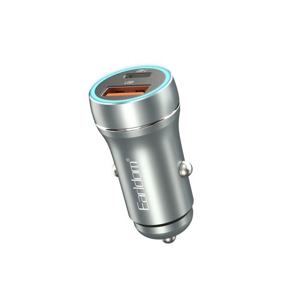 Зарядно устройство за кола Earldom ES-CC29, 30W, USB QC3.0, PD, С Lightning - PD кабел, Сребрист - 40352