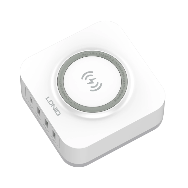 Безжично зарядно устройство LDNIO, 32W, Qi, 1 x Type-C F, 3 x USB F, PD, QC, PPS, Бял - 40294