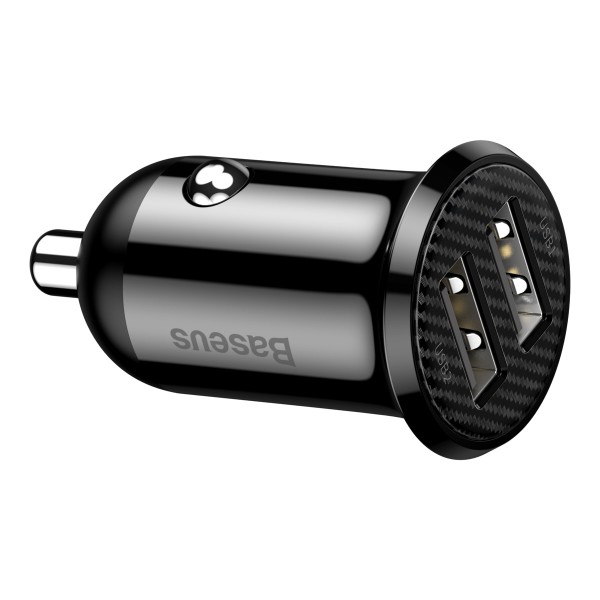 Зарядно устройство за кола Baseus Grain Pro, 4.8A, 2 x USB, Черен - 40509