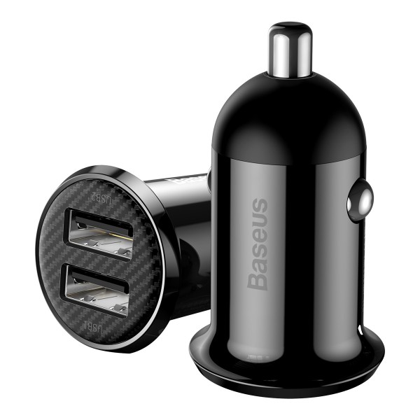 Зарядно устройство за кола Baseus Grain Pro, 4.8A, 2 x USB, Черен - 40509