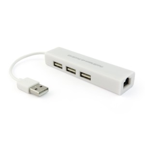 USB хъб No Brand, USB 2.0 + Мрежов адаптер, 3 Порта, Бял - 1..