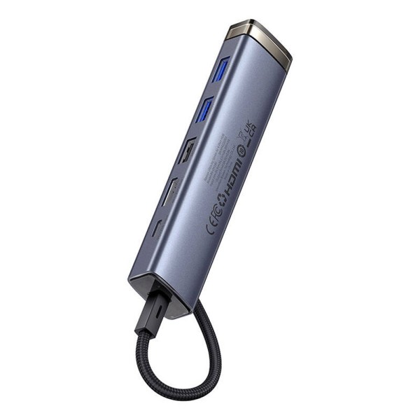 Докинг станция Baseus UltraJoy, 6 порта, Type-C към 2xUSB 3.0, USB 2.0, Type-C, PD, HDMI, RJ45, Сив - 12070