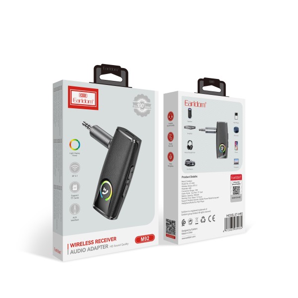 Bluetooth аудио приемник Earldom ET-M92, 3.5mm, Черен – 40349