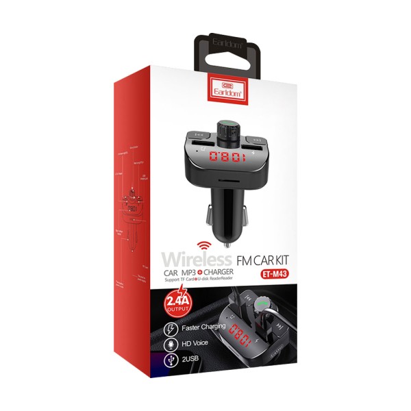 FM Трансмитер Earldom ET-M43, Bluetooth, USB, 5V/2.4A