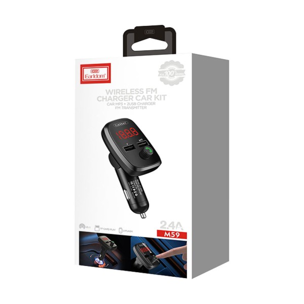 FM Трансмитер Earldom ET-M59, Bluetooth, USB, 5V/2.4A, Черен – 17386