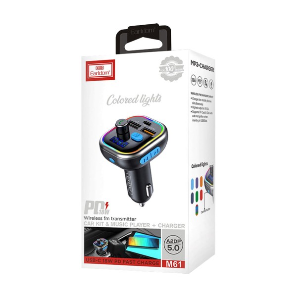 FM Трансмитер Earldom ET-M61, Bluetooth, USB, PD, QC3.0