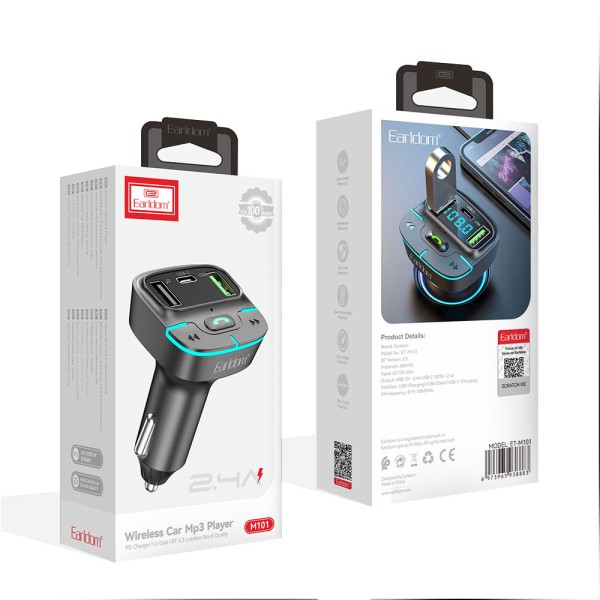 FM Трансмитер Earldom ET-M85, Bluetooth, USB, 3.1A, Черен - 17772