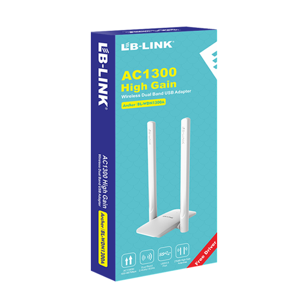 Безжичен мрежов адаптер LB-LINK BL-WDN1300A, 1300Mbps, 2.4/5Ghz, 2 x 6dBi, Бял - 19046