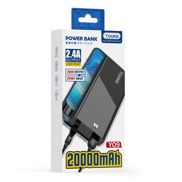 Преносима батерия Yookie YO9, 20000mAh, Различни цветове - 87064