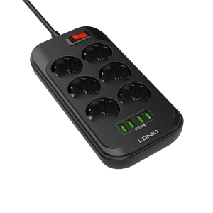 Разклонител LDNIO SE6403, 6 гнезда, CEE 7/3, 2500W, 4 x USB ..