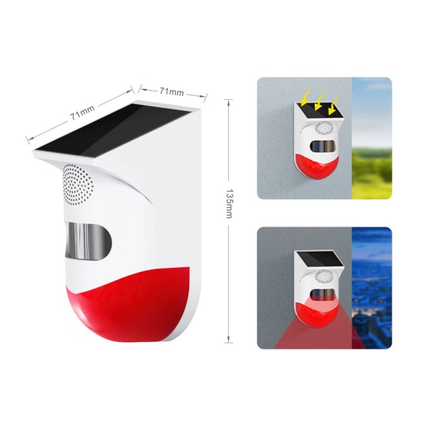 Смарт сирена No brand PST-CT80WR, PIR. Соларен, Wi-Fi, Tuya Smart, Бял - 91003