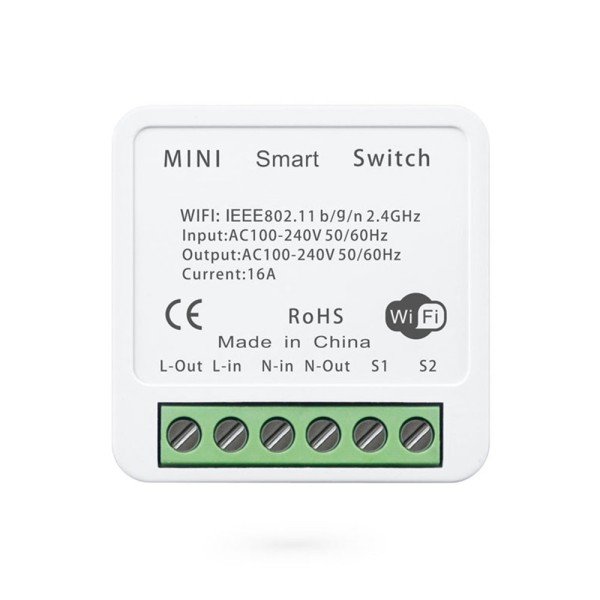 Смарт превключвател No brand PST-AP-SMT, 1 канал, 220V, 16A, Wi-Fi, Tuya Smart, Бял - 91021
