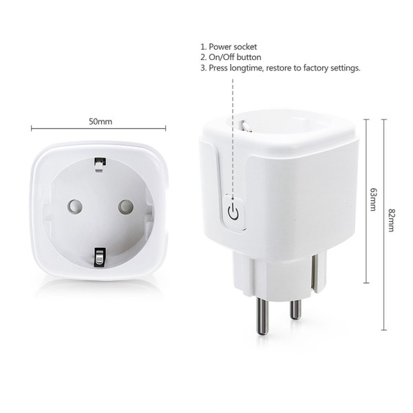 Смарт контакт No brand PST-ZEU-003, Мониторинг, 220V, 16A, Wi-Fi, Tuya Smart, Бял - 91017