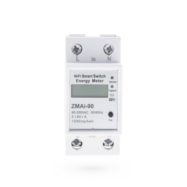 Смарт електромер No brand PST-ZMAi-90, За 35mm DIN, 220V, 60A, Wi-Fi, Tuya Smart, Бял - 91023