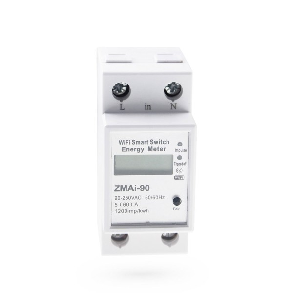 Смарт електромер No brand PST-ZMAi-90, За 35mm DIN, 220V, 60A, Wi-Fi, Tuya Smart, Бял - 91023