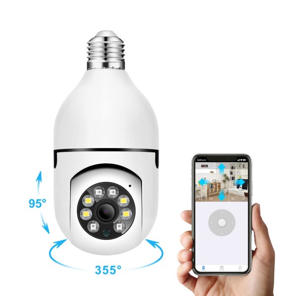 Смарт охранителна камера No brand PST-F1-3MP, 3.0Mp, PTZ, За фасунга E27, Wi-Fi, Tuya Smart, Бял - 91029