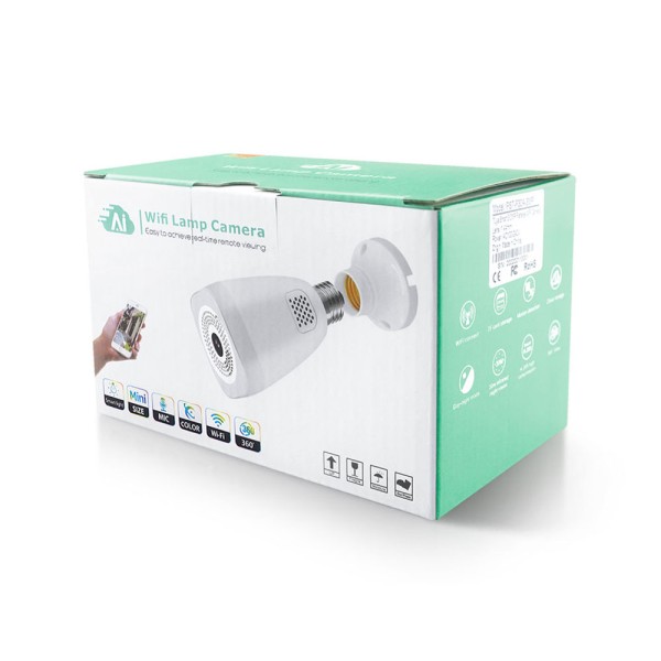Смарт охранителна камера No brand PST-F30A-3MP, 3.0Mp, Fisheye, За фасунга E27, Wi-Fi, Tuya Smart, Бял - 91030