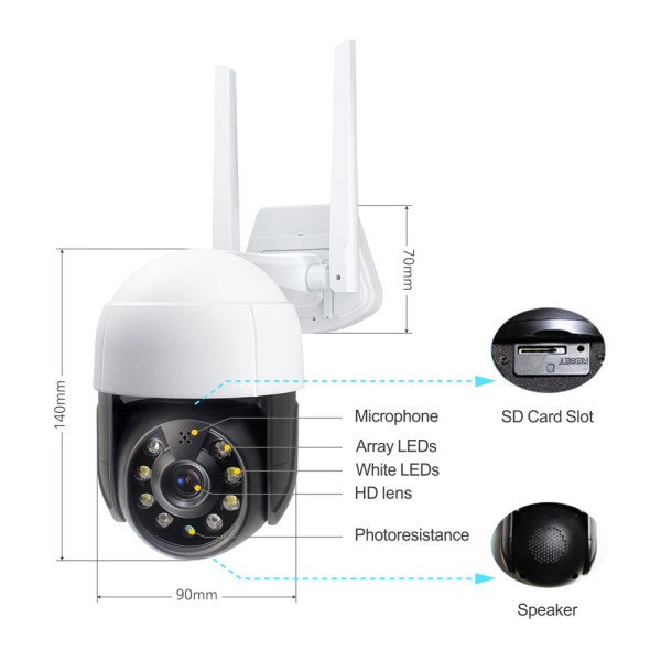 Смарт охранителна камера No brand PST-C18B-3MP, 3.0Mp, PTZ, Външен монтаж, Wi-Fi, Tuya Smart, Бял - 91027