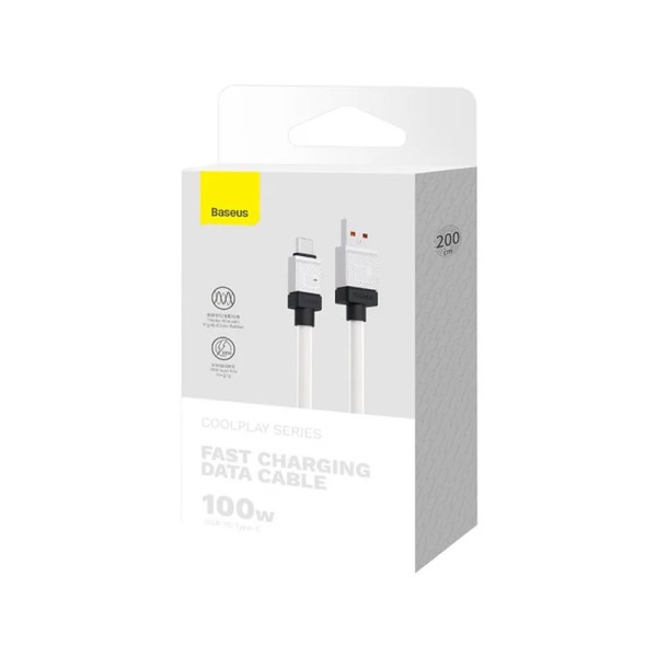 Кабел за данни Baseus CoolPlay, Type-C, 100W, 1.0m, Бял - 40446