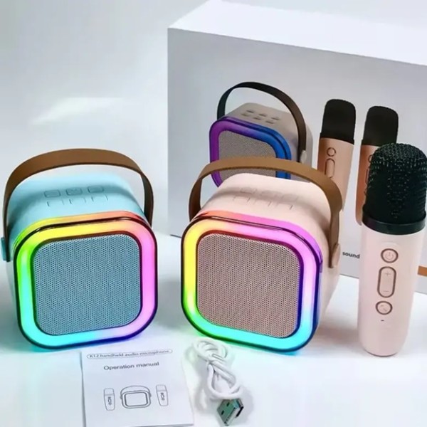 Мини караоке Bluethooth RGB тонколона с 2 микрофона