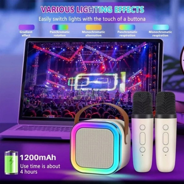 Мини караоке Bluethooth RGB тонколона с 2 микрофона