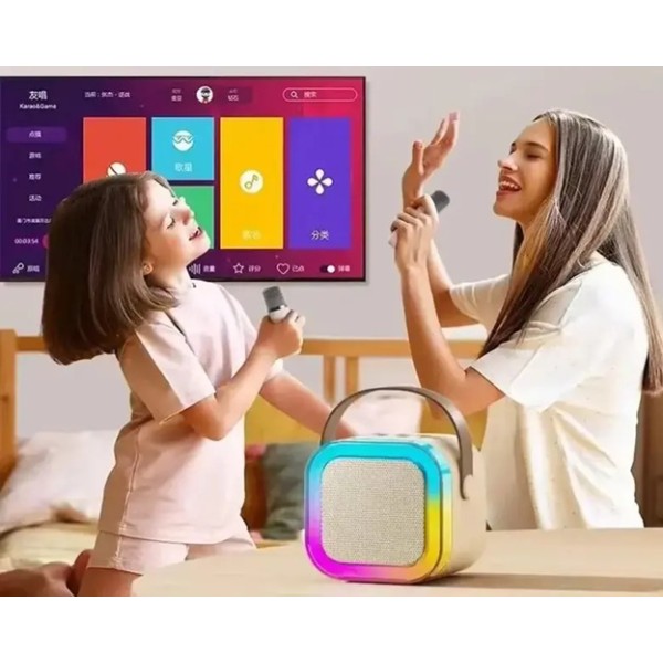 Мини караоке Bluethooth RGB тонколона с 2 микрофона