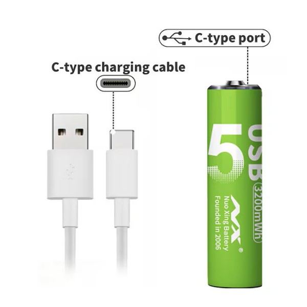 Батерия AA Li-ion 2200mWh 1.5V Quick Charge USB-C к-т 2 броя