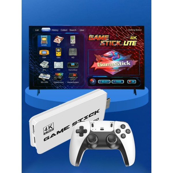 Безжична ретро конзола Game Stick PRO 30 000 видео игри, 64 GB, 2x безжичен контролер 4K Ultra Game