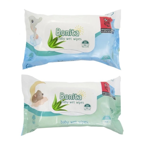 Мокри кърпи 120 бр с капак Bonita Baby Aloe Vera 16бр кашон