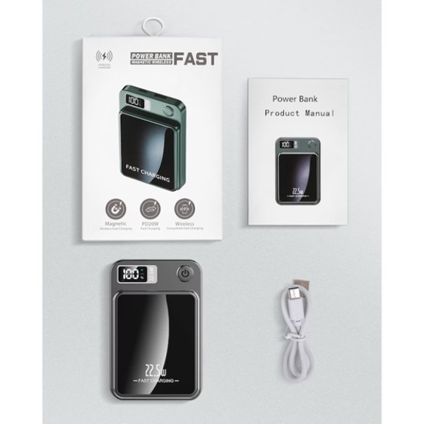 Външна батерия 5000 mAh 22.5W Безжична Черна