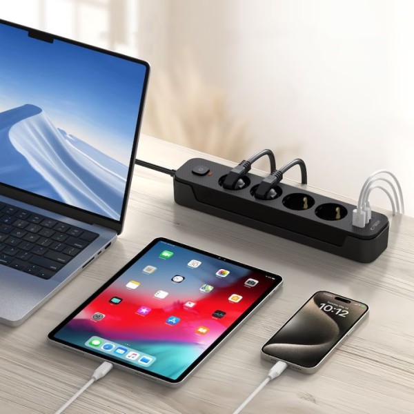 Разклонител 5 гнезда 2 USB и 1 type за захранване