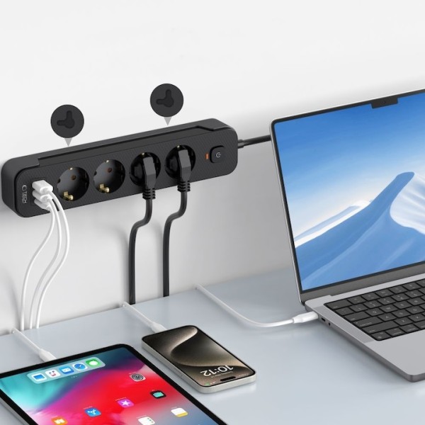 Разклонител 5 гнезда 2 USB и 1 type за захранване