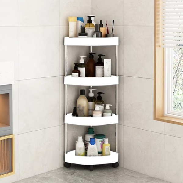 Ъглова етажерка с колелца за баня 4-етажна