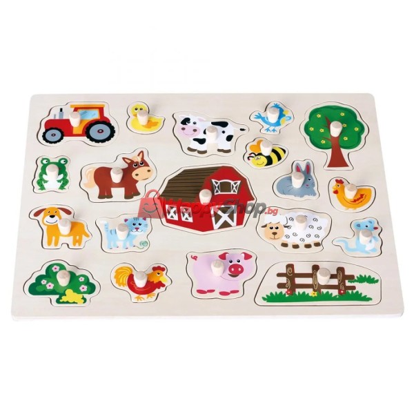 Дървен пъзел с дръжки, Ферма, голям размер