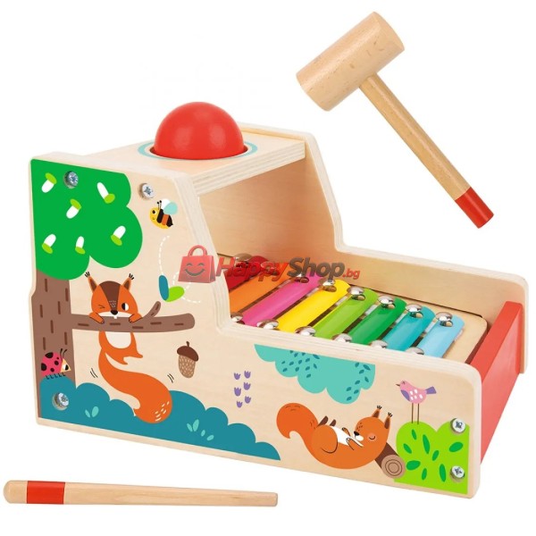 Дървена игра с топче и ксилофон, 2 в 1
