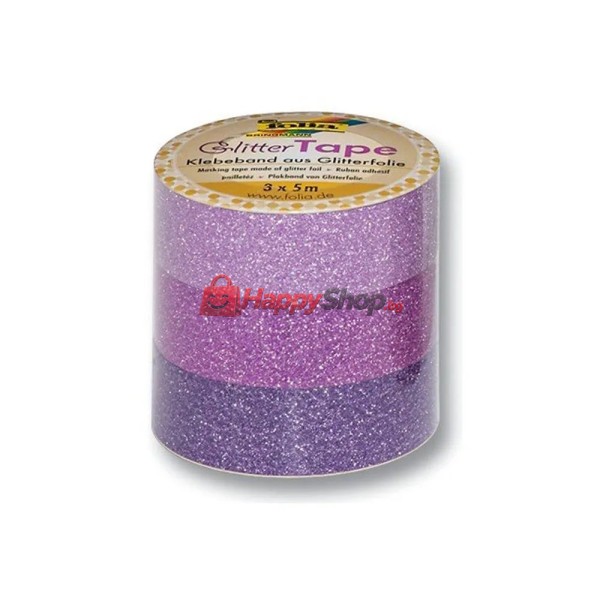 Комплект блестящи лепенки за декорации, WASHI TAPE, Розово-лилави, 3 бр.