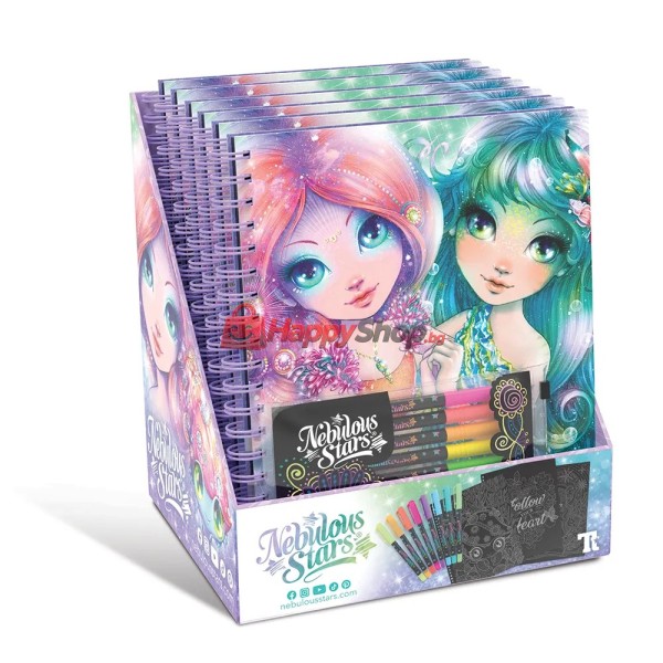 Творческа книга с черни страници за оцветяване и неонови флумастери, Коралия