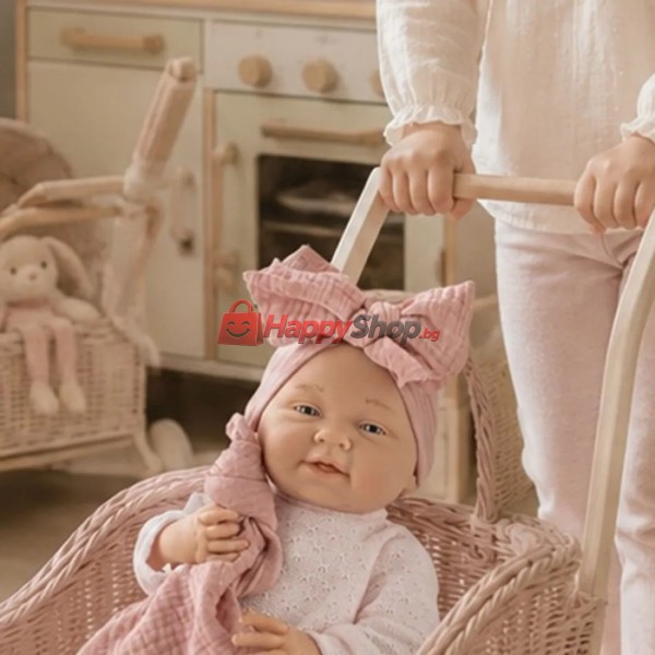 Кукла бебе Мати с розово плетено гащеризонче и одеялце., 40 см