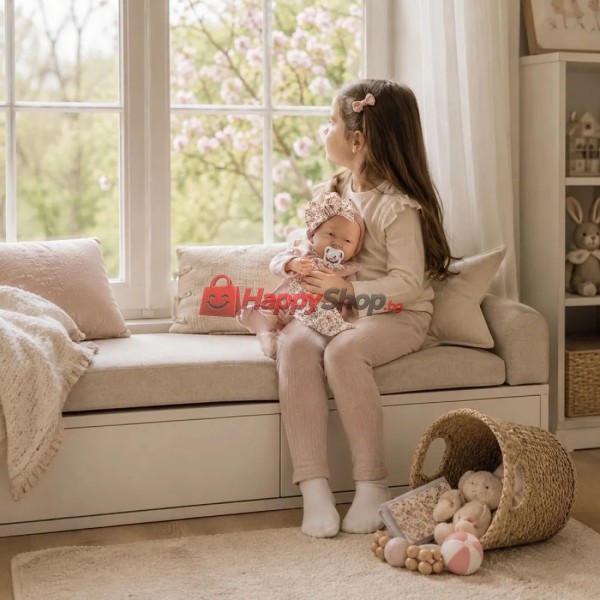Кукла Мати с розово гащеризонче и залъгалка, 40 см