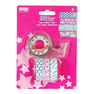 Блестящо декоративно тиксо WASHi TAPE - 4 бр. + държач