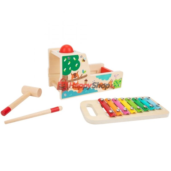 Дървена игра с топче и ксилофон, 2 в 1