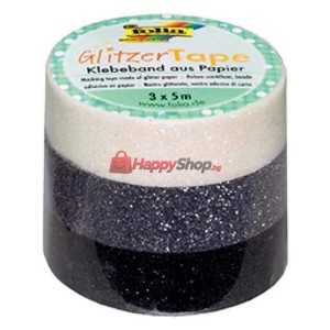 Блестящо декоративно тиксо WASHI TAPE, бяло, сиво, черно, 3 ..