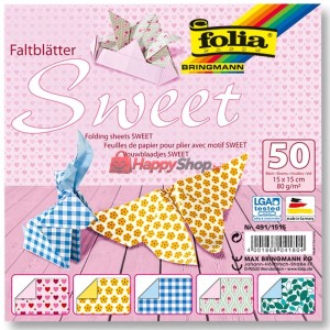Блокче цветни хартии за оригами SWEET, 50 листа, 15 х 15 см