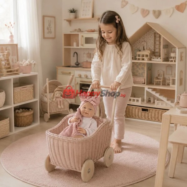 Кукла бебе Мати с розово плетено гащеризонче и одеялце., 40 см