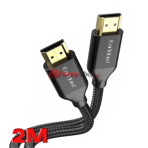 Кабел Earldom ET-W26 HDMI - HDMI, 2м., 4К, С оплетка, Черен - 18384
