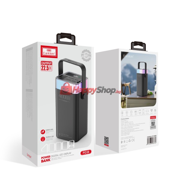 Преносима батерия Earldom ET-PD38 40 000mAh, Черен - 87084