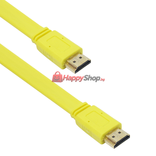 Кабел DeTech HDMI - HDMI M/М, 1.8m, Flat, Жълт - 18123