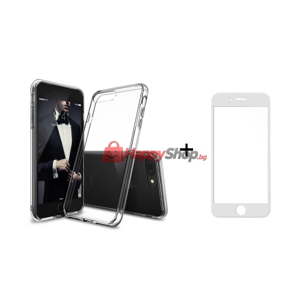 Комплект стъклен протектор + Калъф, Remax Crystal, за iPhone 7/7S, Бял - 52226