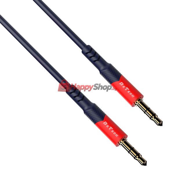 Аудио кабел DeTech DE-12AUX, 3.5mm жак, М/М, 1.0м, Черен - 40278
