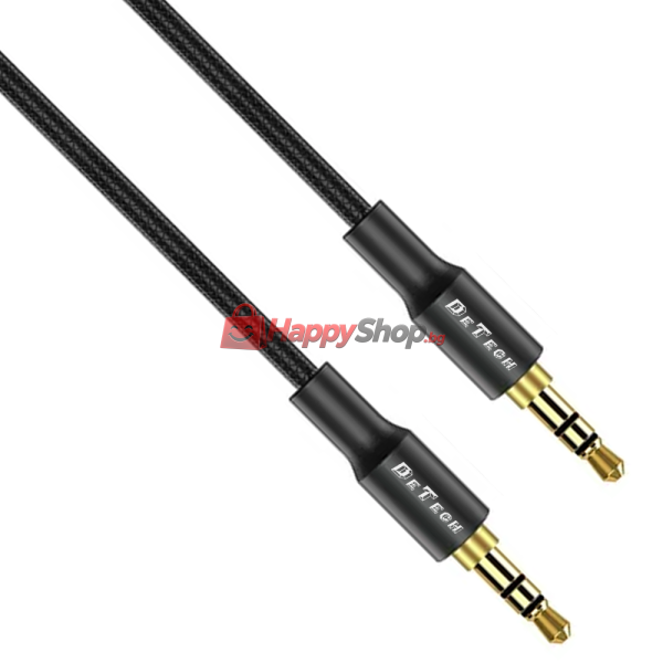 Аудио кабел DeTech DE-31AUX, 3.5mm жак, М/М, 1.0м, Черен - 40274